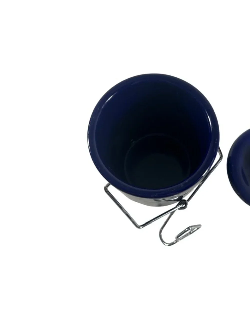 Cobalt Blue Stoneware Crock Canister 5 Inch Wire Bail Lid Ceramic Jar